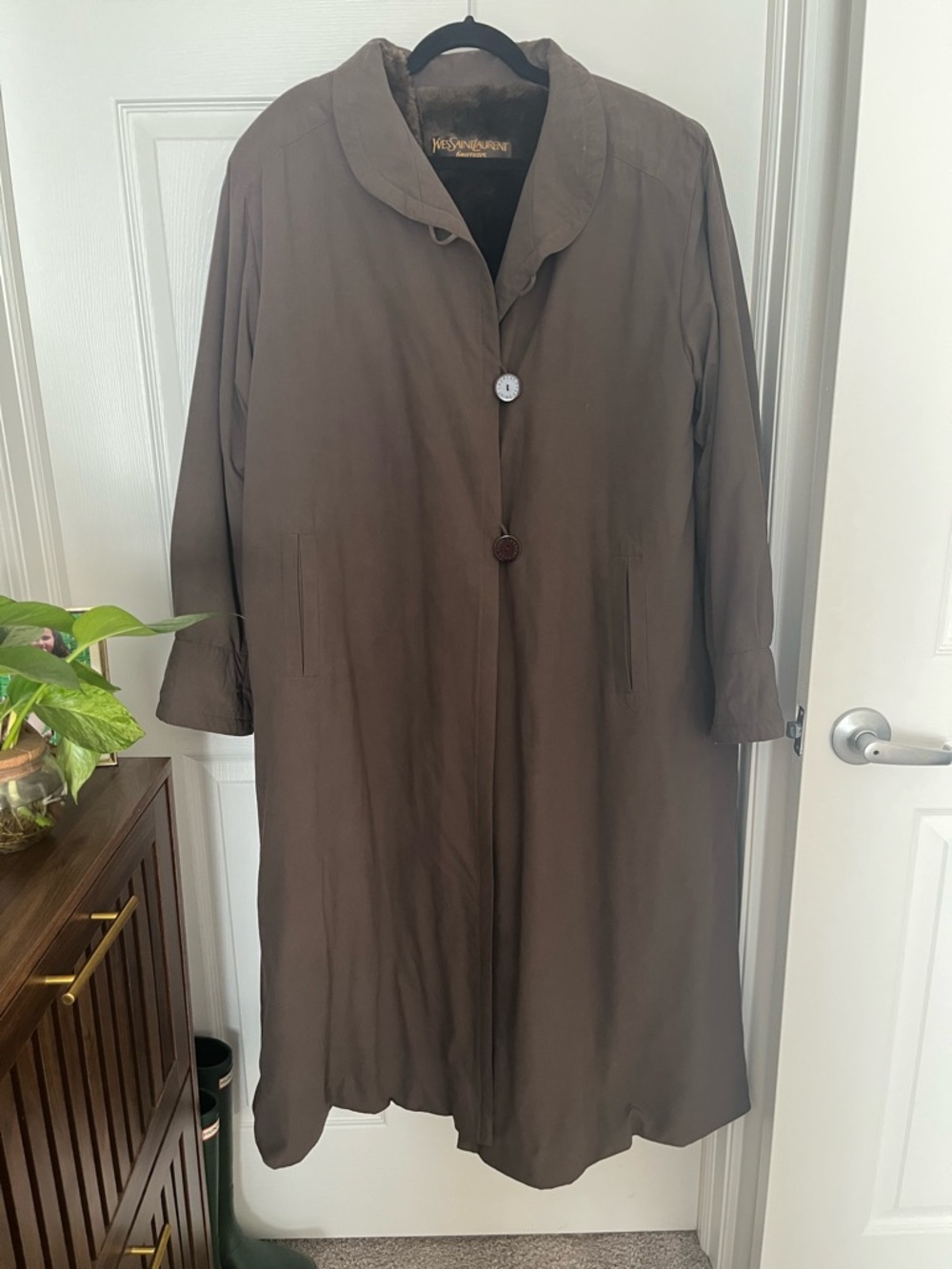 Yves Saint Laurent Brown Long Women's Coat Mink Lined Oversized Large Luxury YSL